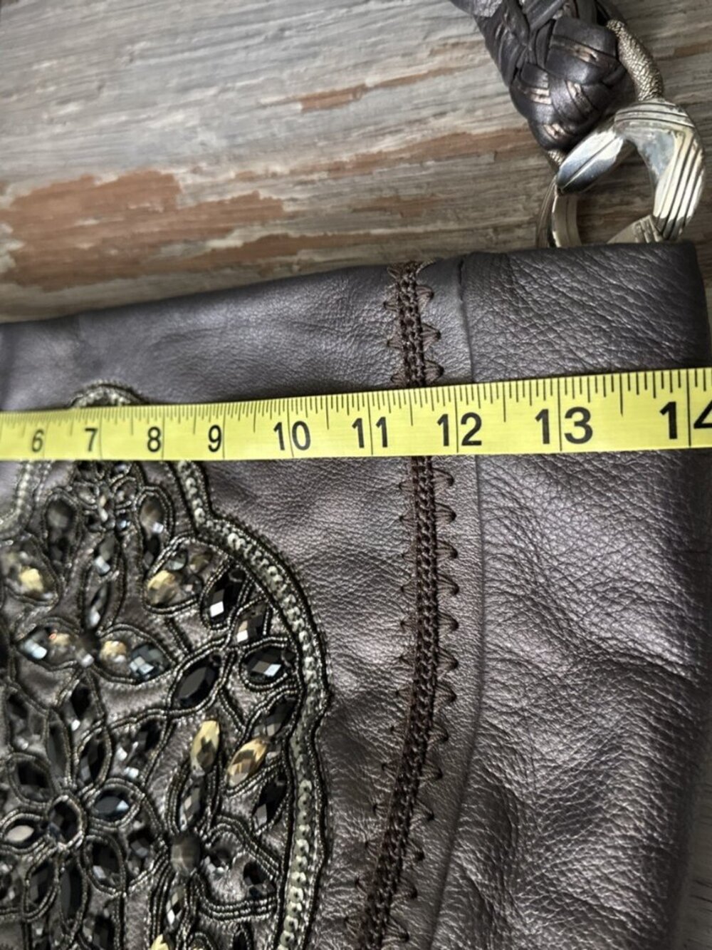 Brighton Anju Bag Masterpiece Collection Pewter Purse Hobo Leather Embellished - Picture 7 of 14